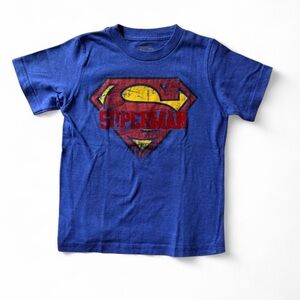 Superman Boys Graphic T-Shirt Blue Distressed Logo Size 5T